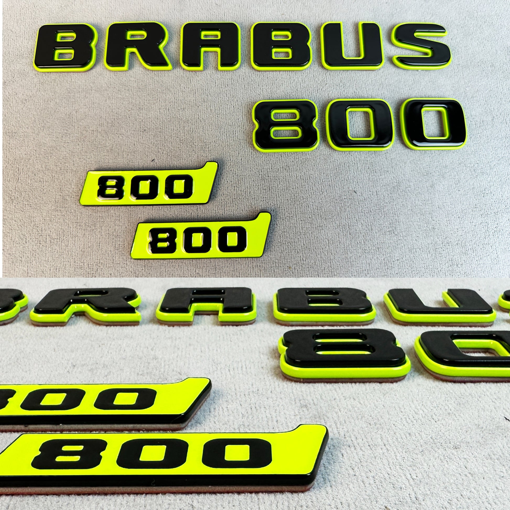Complete BRABUS 800 lime green emblem set for Mercedes W463A