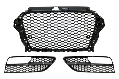 Badgeless Front Grille RS3 Style with Fog Lamp Covers for Audi A3 8V (2012–2016)