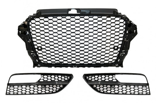 Badgeless Front Grille RS3 Style with Fog Lamp Covers for Audi A3 8V (2012–2016)