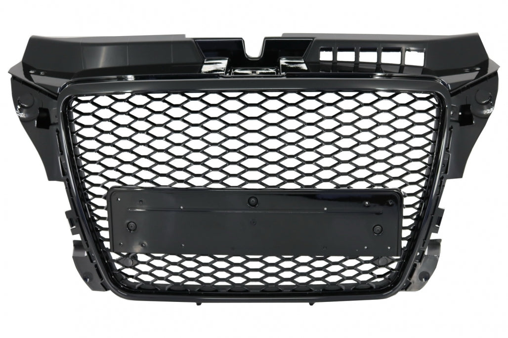 Badgeless Front Grille RS Design Honeycomb Piano Black with PDC Covers for Audi A3 8P Facelift (2007–2012)