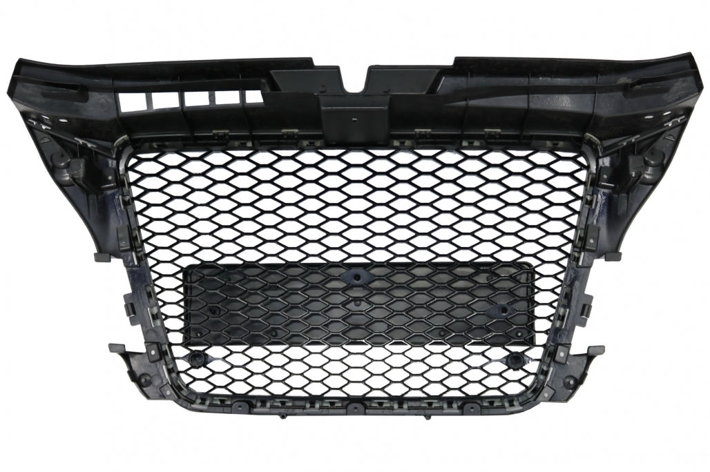 Badgeless Front Grille RS Design Honeycomb Piano Black with PDC Covers for Audi A3 8P Facelift (2007–2012)