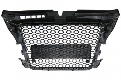 Badgeless Front Grille RS Design Honeycomb Piano Black with PDC Covers for Audi A3 8P Facelift (2007–2012)