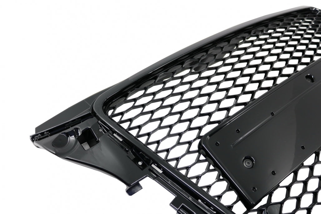 Badgeless Front Grille RS Design Honeycomb Piano Black with PDC Covers for Audi A3 8P Facelift (2007–2012)