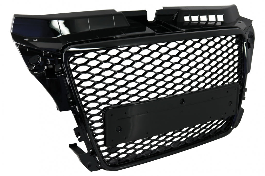 Badgeless Front Grille RS Design Honeycomb Piano Black with PDC Covers for Audi A3 8P Facelift (2007–2012)