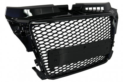 Badgeless Front Grille RS Design Honeycomb Piano Black with PDC Covers for Audi A3 8P Facelift (2007–2012)