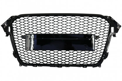 Badgeless Front Grille RS Design Honeycomb Piano Black with PDC Covers for Audi A4 B8 Facelift (2012–2015)