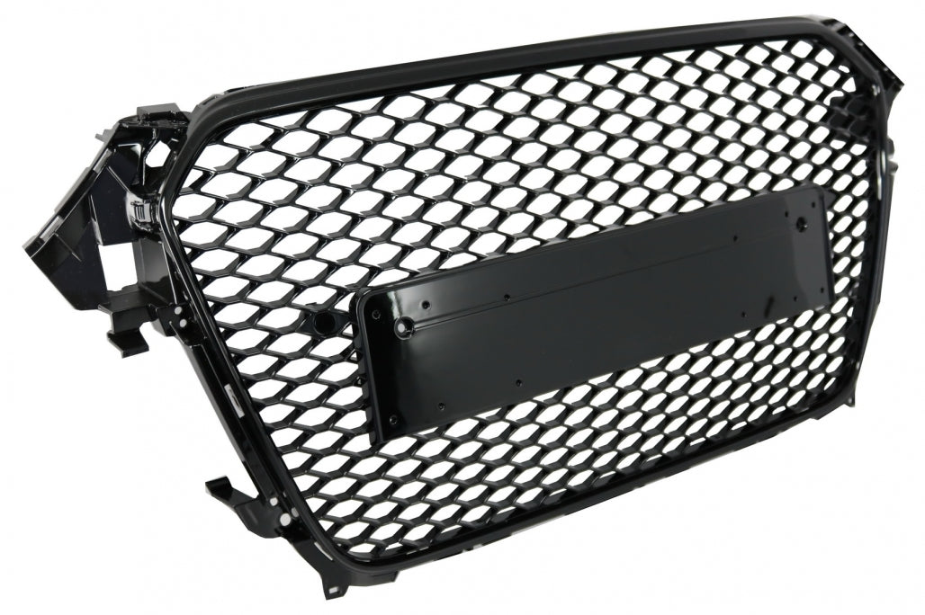 Badgeless Front Grille RS Design Honeycomb Piano Black with PDC Covers for Audi A4 B8 Facelift (2012–2015)