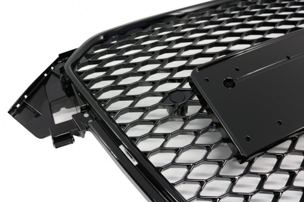 Badgeless Front Grille RS Design Honeycomb Piano Black with PDC Covers for Audi A4 B8 Facelift (2012–2015)