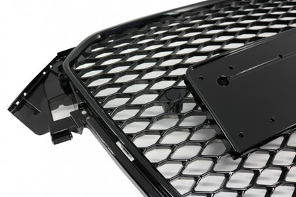 Badgeless Front Grille RS Design Honeycomb Piano Black with PDC Covers for Audi A4 B8 Facelift (2012–2015)