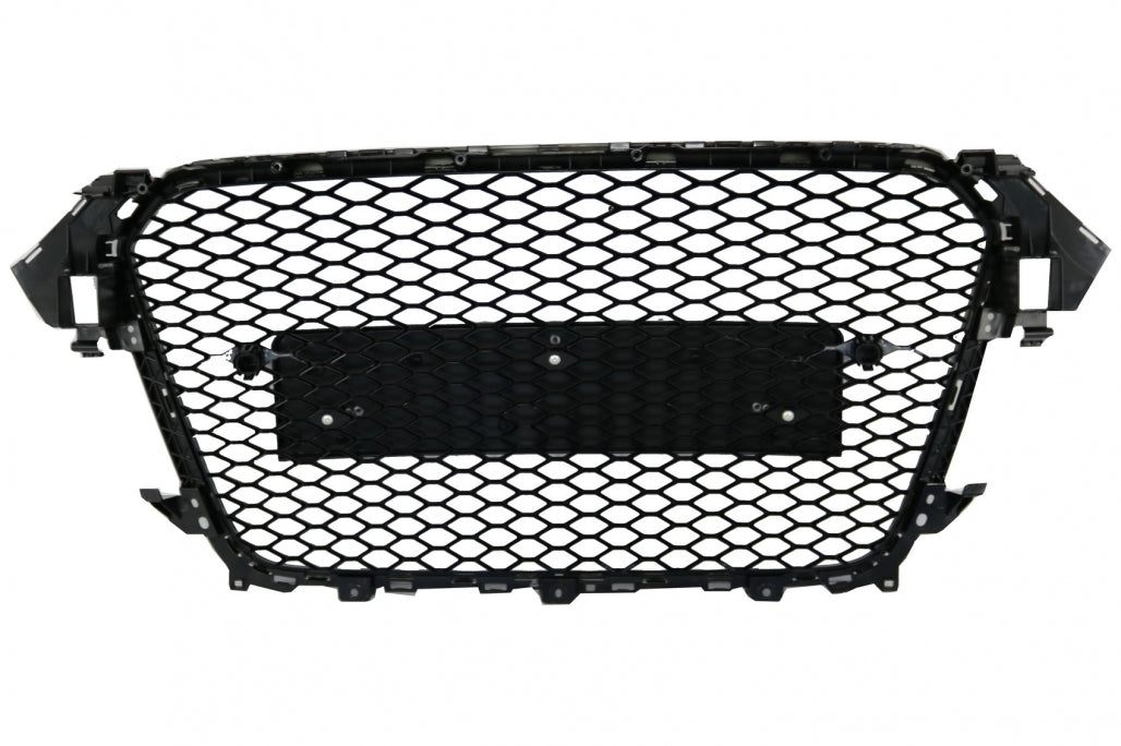 Badgeless Front Grille RS Design Honeycomb Piano Black with PDC Covers for Audi A4 B8 Facelift (2012–2015)