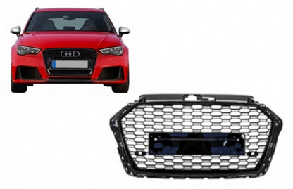 Badgeless Front Grille for Audi A3 8V Facelift 2017–2018 RS3 Piano Black