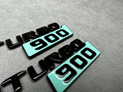 Biturbo 900 black Tiffany Blue side badges for Mercedes, premium metallic finish with adhesive backing