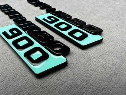Biturbo 900 black Tiffany Blue side badges for Mercedes, premium metallic finish with adhesive backing