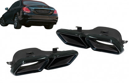 Black Emerald Exhaust Muffler Tips for Mercedes C-Class W205 W213 W222 GLC GLE (2014-Up)