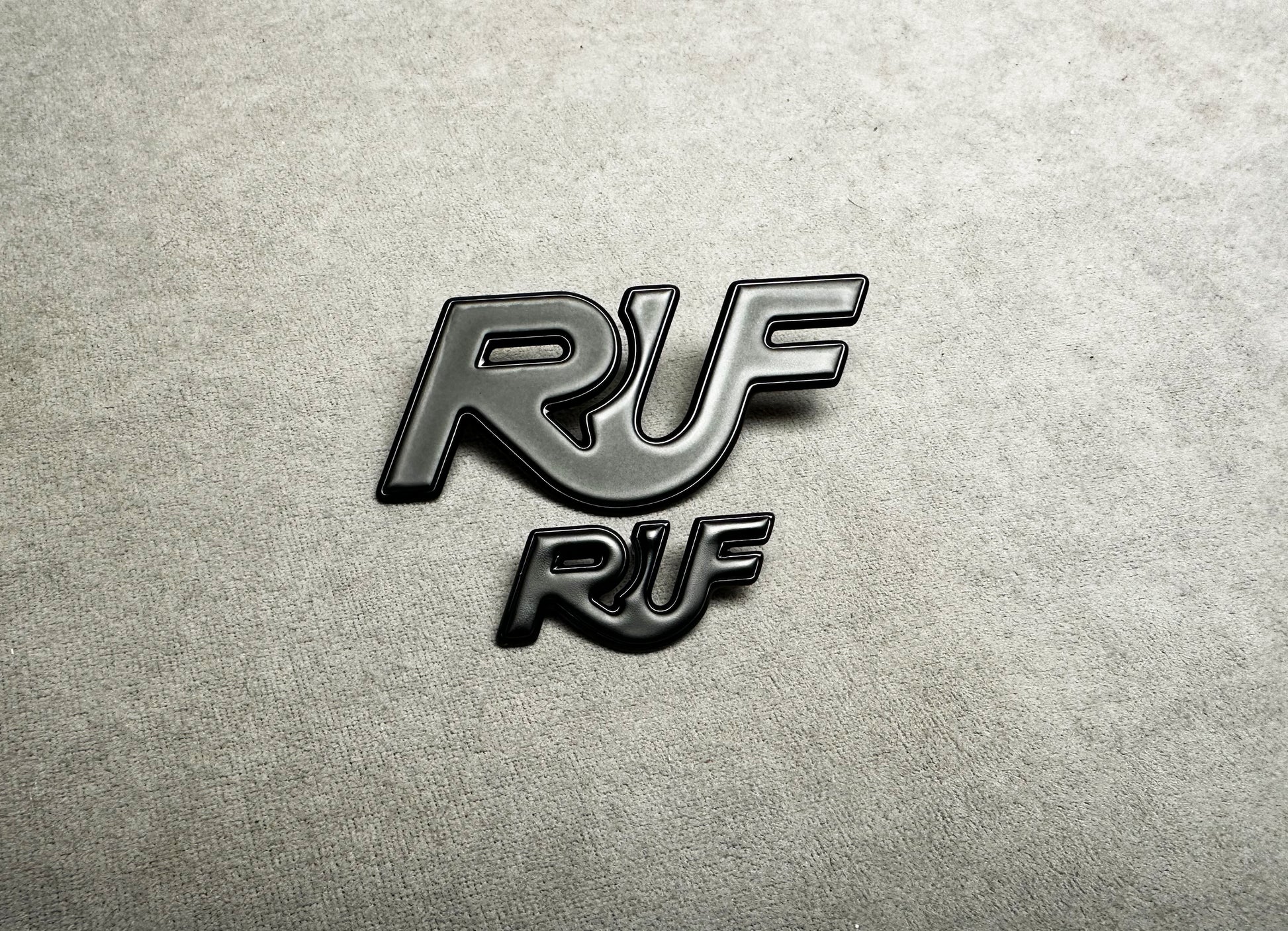 Premium black metal RUF emblem for Porsche Turbo customization