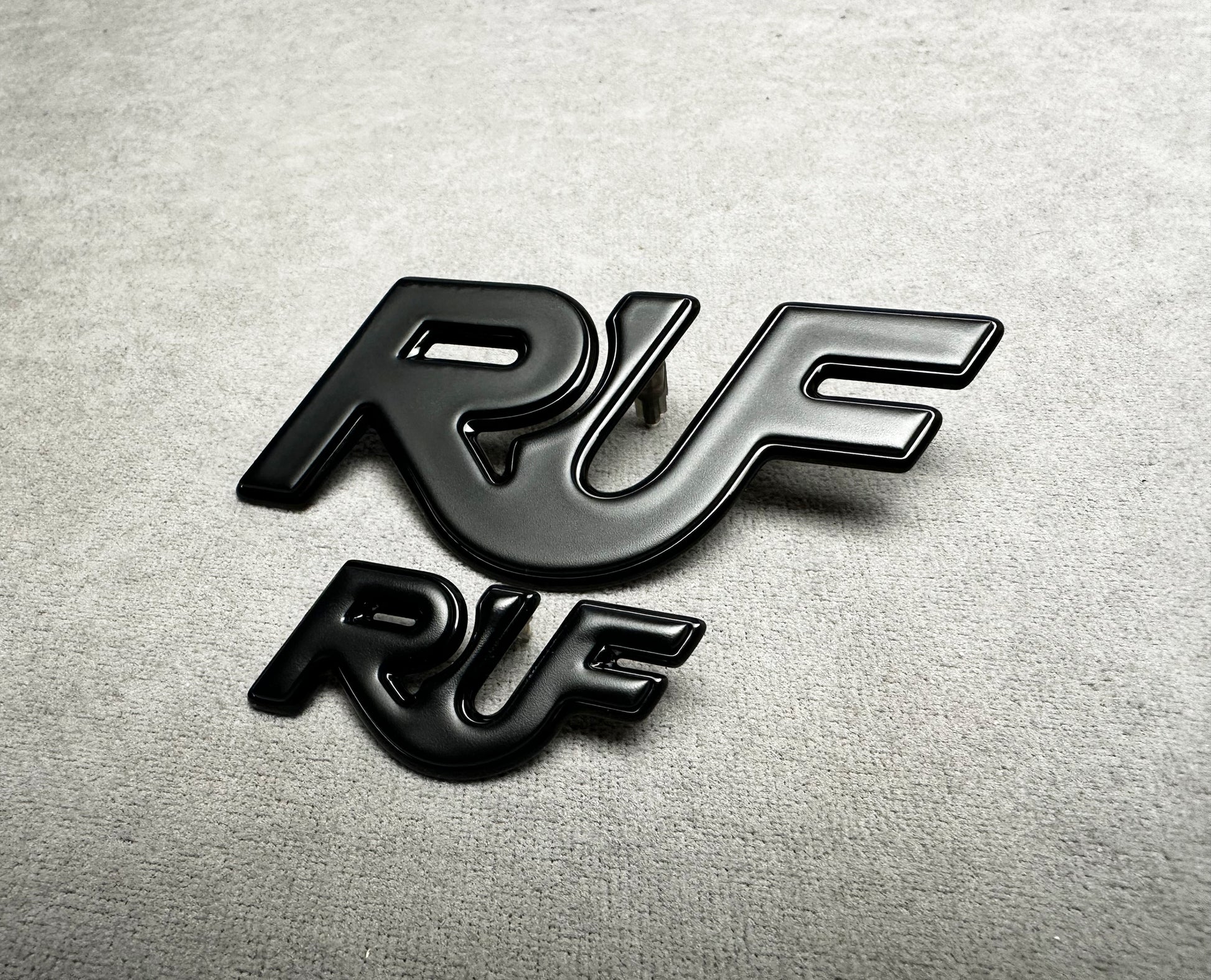 High-quality RUF badge in sleek black metal finish for Porsche 911
