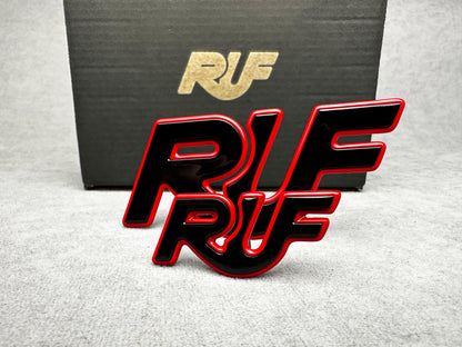 Premium black and red metal RUF emblem for Porsche Turbo customization