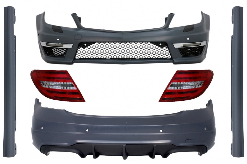 Body Kit C63 Design with LED Taillights for Mercedes C-Class W204 Sedan (2007–2015)