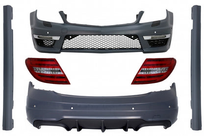 Body Kit C63 Design with LED Taillights for Mercedes C-Class W204 Sedan (2007–2015)