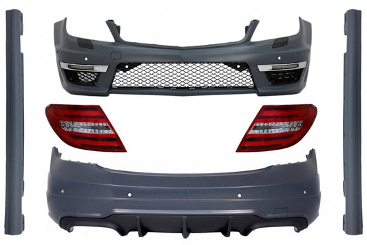 Body Kit C63 Design with LED Taillights for Mercedes C-Class W204 Sedan (2007–2015)
