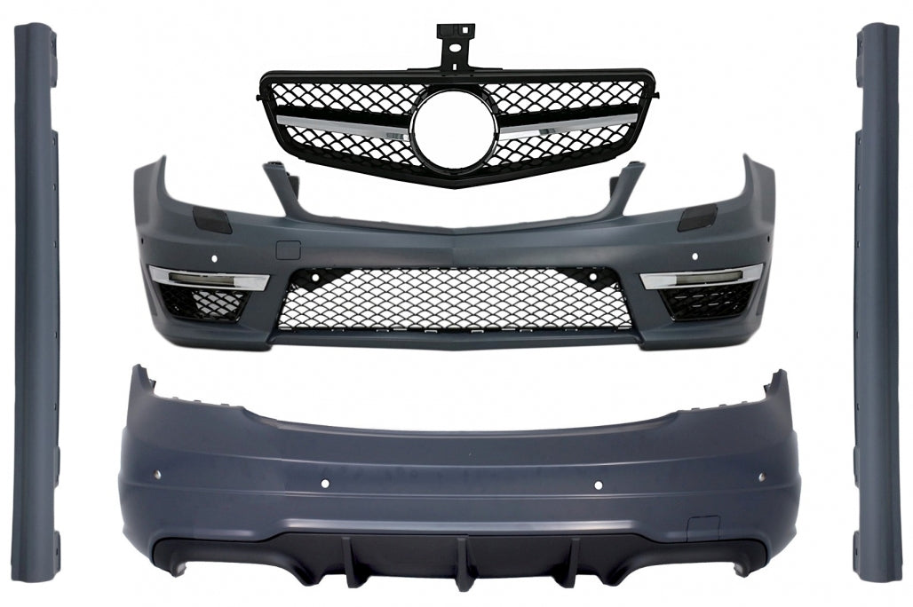 Body Kit C63 Design with Sport Front Grille Black for Mercedes C-Class W204 Sedan (2007–2014)