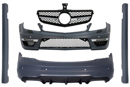 Body Kit C63 Design with Sport Front Grille Black for Mercedes C-Class W204 Sedan (2007–2014)