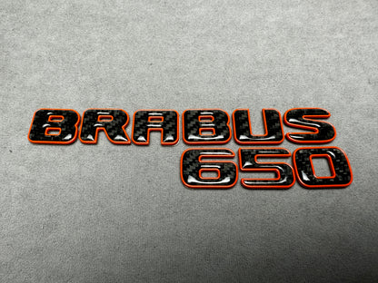 Brabus 650 emblem badge rear trunk 2-component red metallic with genuine carbon for Mercedes, premium design, easy installation.