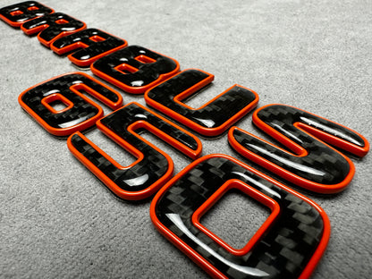 Brabus 650 emblem badge rear trunk 2-component red metallic with genuine carbon for Mercedes, premium design, easy installation.