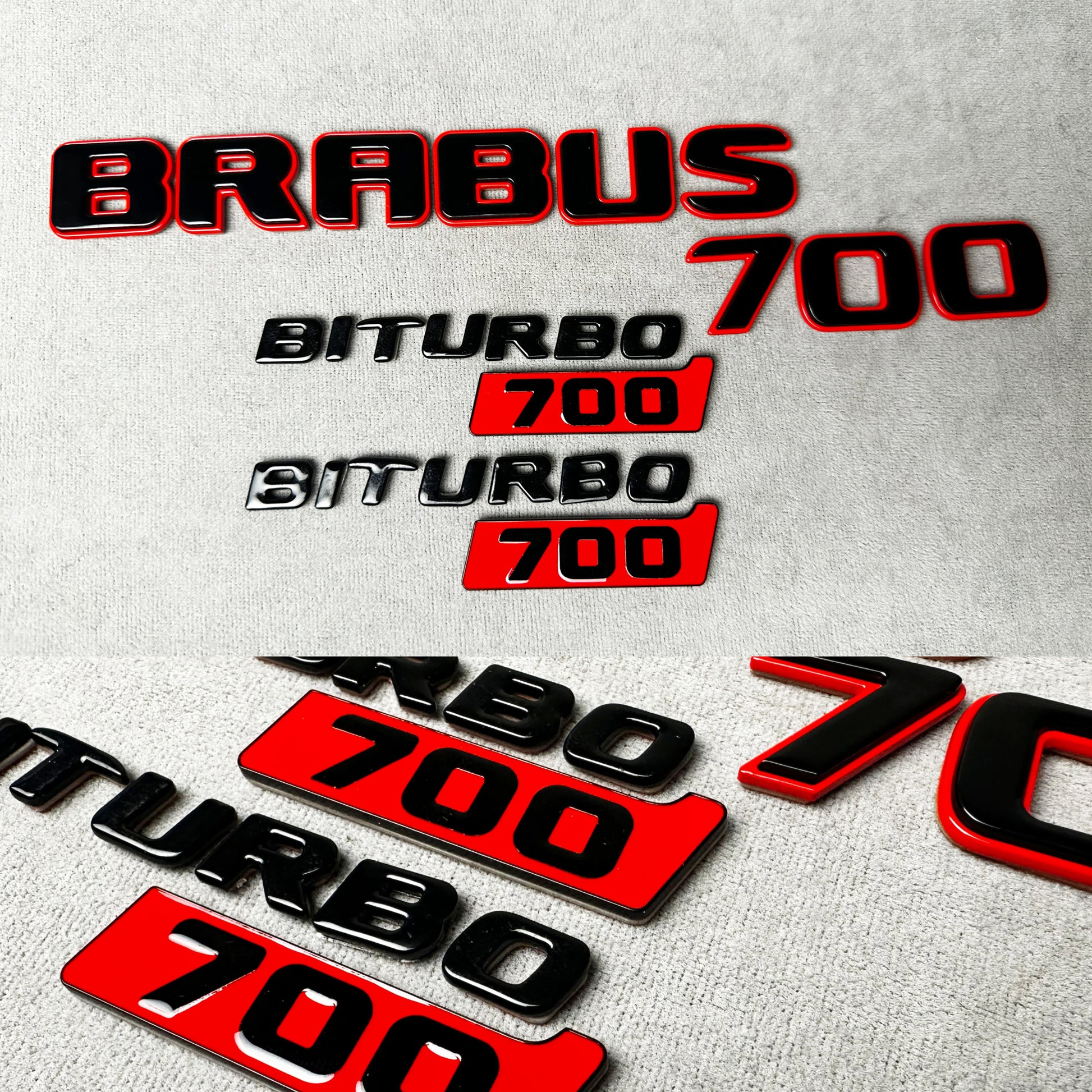 Brabus 700 Biturbo red with black metal rear trunk emblem badge for Mercedes, high-quality design and easy installation
