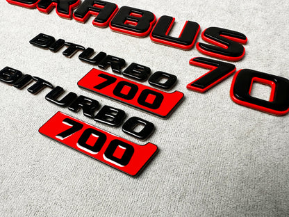 Brabus 700 Biturbo red with black metal rear trunk emblem badge for Mercedes, high-quality design and easy installation