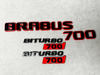 Brabus 700 Biturbo red with black metal rear trunk emblem badge for Mercedes, high-quality design and easy installation