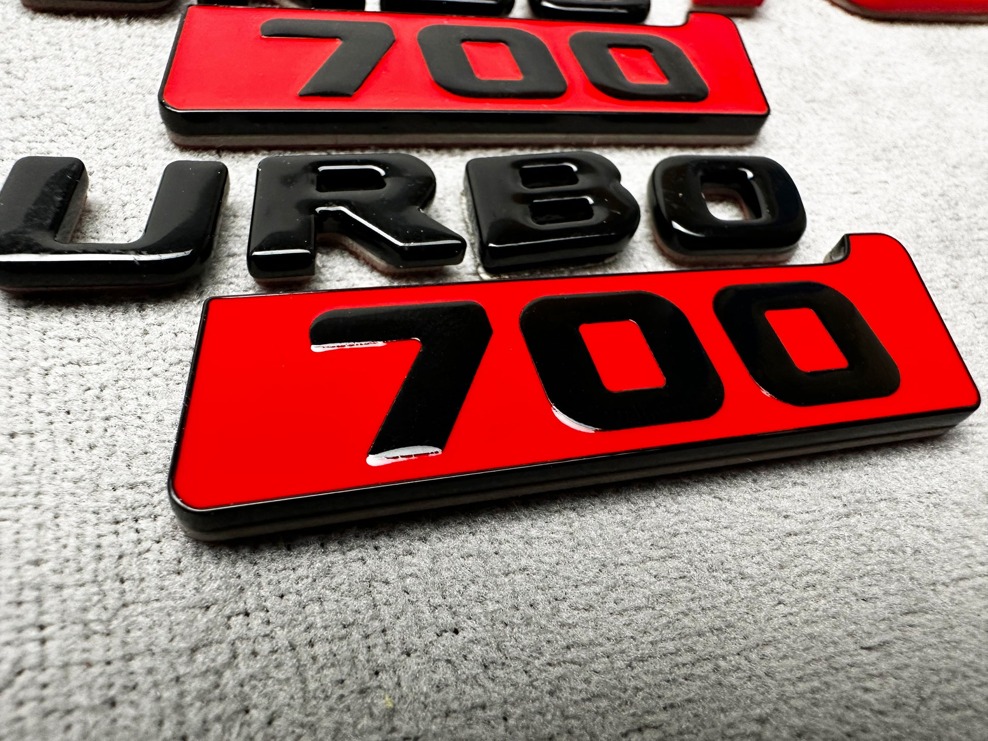 Brabus 700 Biturbo red with black metal rear trunk emblem badge for Mercedes, high-quality design and easy installation