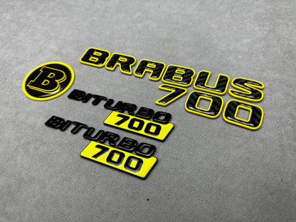 Brabus 700 emblem badge set 2-component yellow metallic with genuine carbon for Mercedes, premium design, easy installation