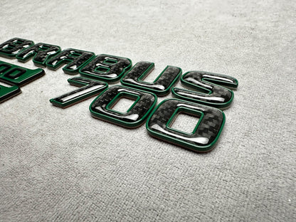 Brabus 700 Mean Green Metal with Carbon Trunk Badge Emblem for Mercedes W465 G-Wagon – premium styling with a high-performance carbon finish