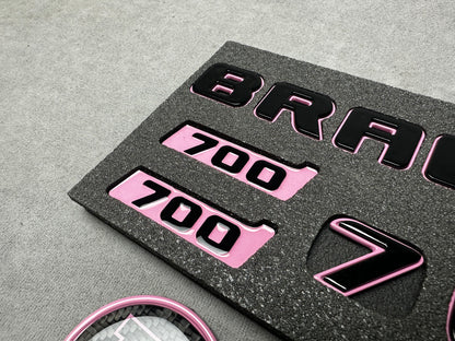 Brabus 700 metallic emblem badge set light pink with black for Mercedes rear trunk