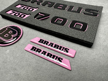 Brabus 700 metallic emblem badge set light pink with black for Mercedes rear trunk