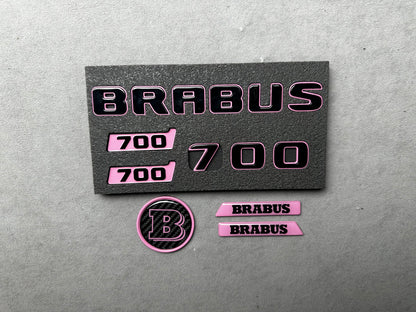 Brabus 700 metallic emblem badge set light pink with black for Mercedes rear trunk