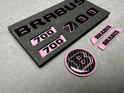 Brabus 700 metallic emblem badge set light pink with black for Mercedes rear trunk