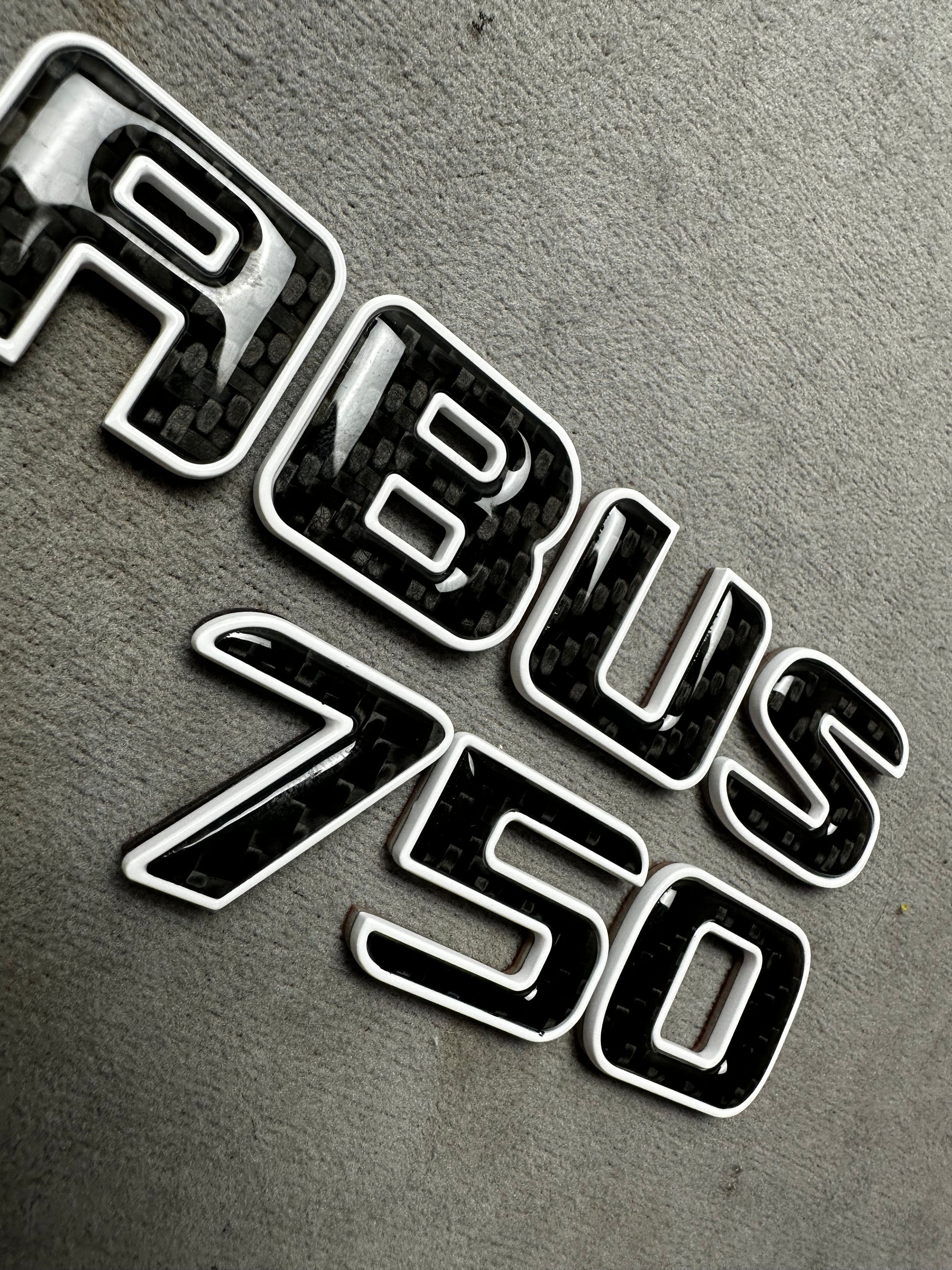 Brabus 750 white metallic emblem badge with carbon accents for AMG Mercedes SL 63 trunk, premium quality and easy installation
