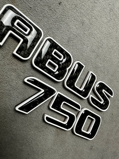 Brabus 750 white metallic emblem badge with carbon accents for AMG Mercedes SL 63 trunk, premium quality and easy installation