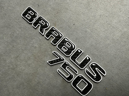Brabus 750 white metallic emblem badge with carbon accents for AMG Mercedes SL 63 trunk, premium quality and easy installation