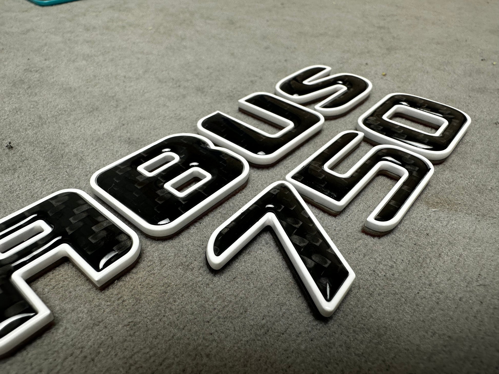Brabus 750 white metallic emblem badge with carbon accents for AMG Mercedes SL 63 trunk, premium quality and easy installation