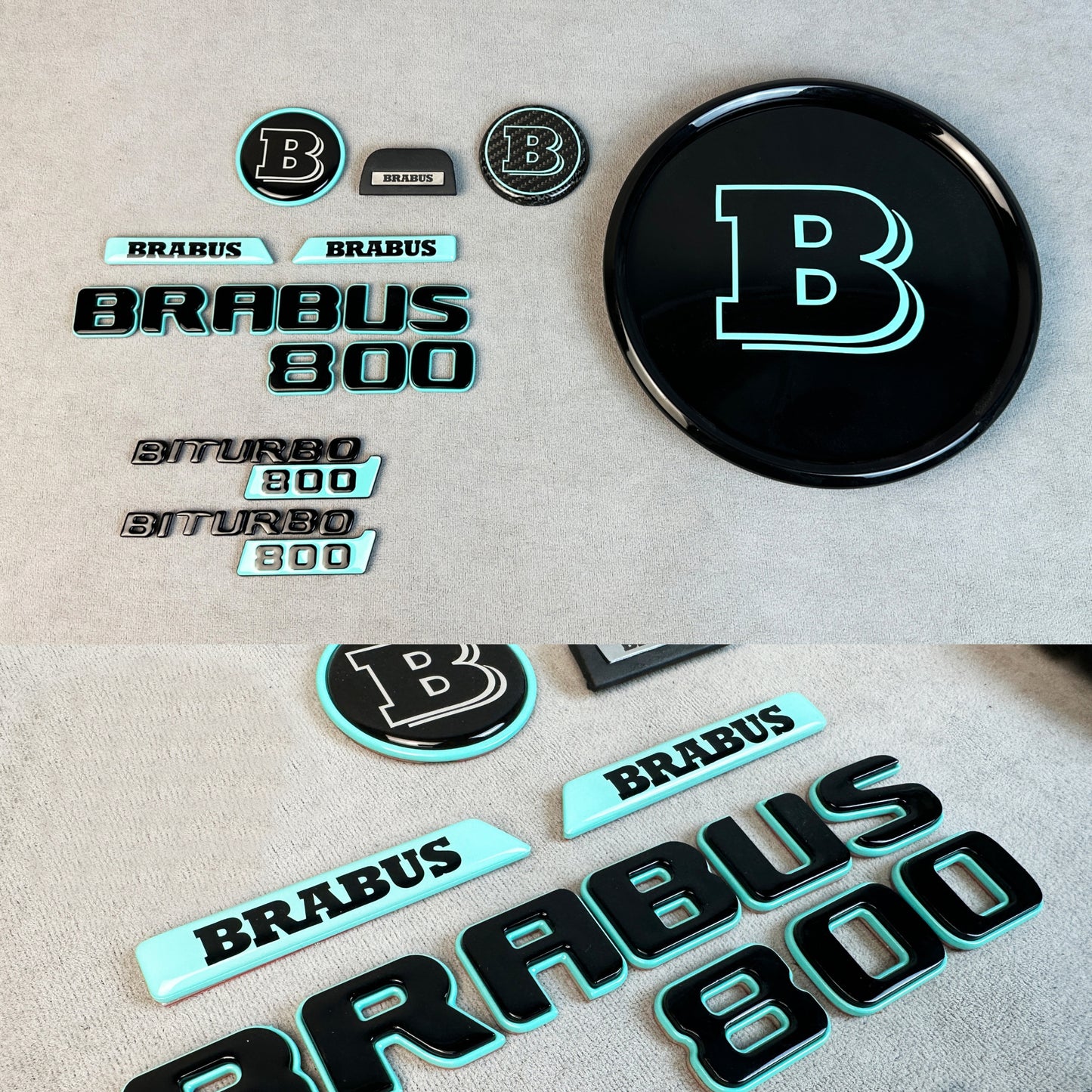 Full Brabus 800 emblem kit in gloss black with Tiffany Blue for Mercedes G63