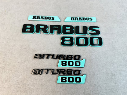 Gloss black Brabus 800 rear trunk badge with Tiffany Blue

