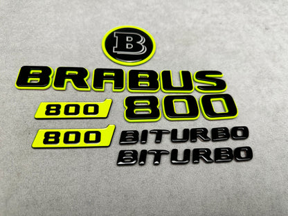 Close-up of Brabus 800 lime green trunk badge with metallic finish
