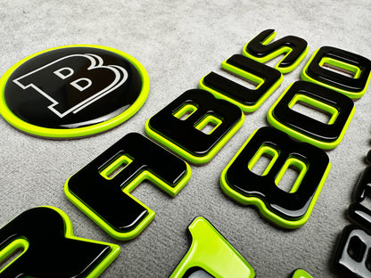 Round "B" hood emblem in lime green for Brabus-tuned Mercedes