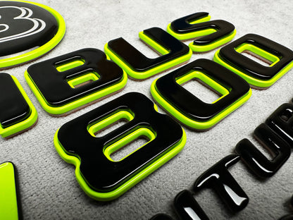 Full set of Brabus 800 lime green badges for Mercedes-Benz customization