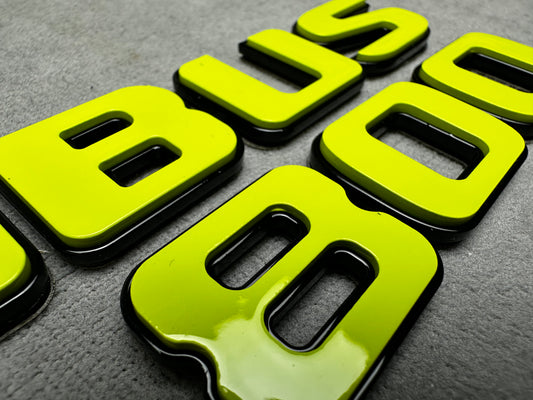 Brabus 800 lime green metallic rear trunk emblem badge for Mercedes, premium finish and easy installation