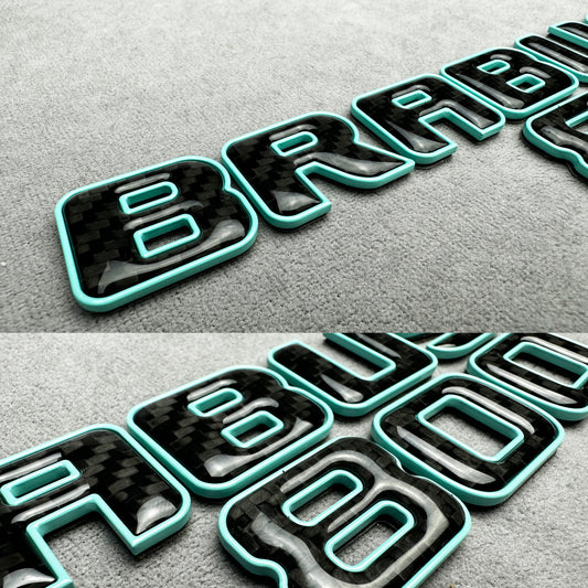 Brabus 800 Tiffany blue and carbon emblem badge for Mercedes rear trunk, premium quality