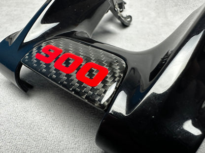 Brabus 900 steering wheel emblem badge set for Mercedes S-Class, GLE, and GLS, featuring premium carbon fiber construction
